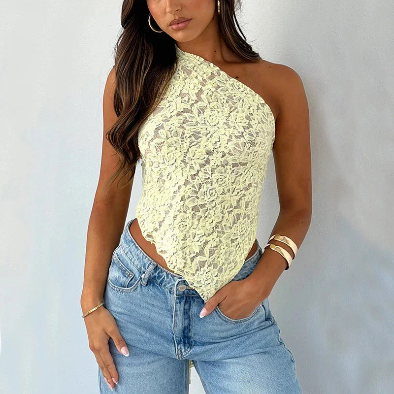 A stylish and comfortable backless lace top in a variety of colors, perfect for summer wear.