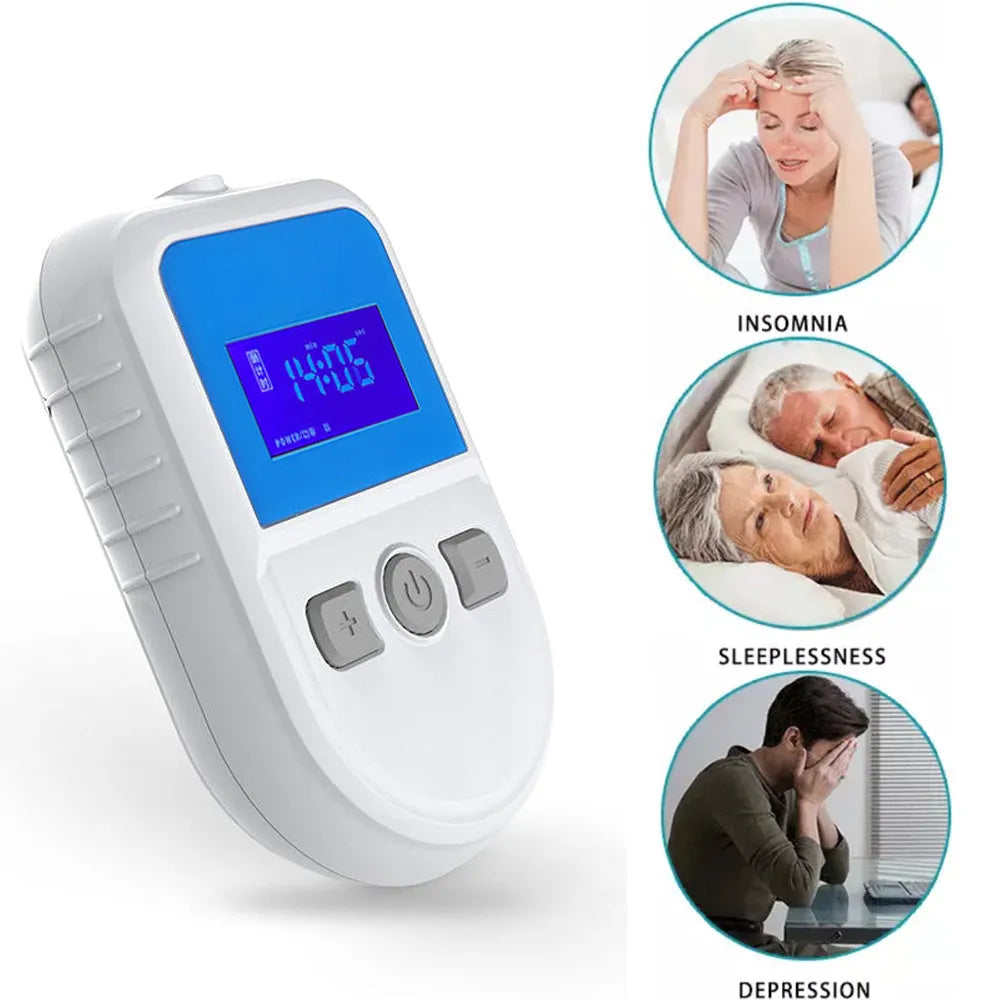 White HSM04 low frequency pulse therapy instrument for sleep aid, showing compact size.