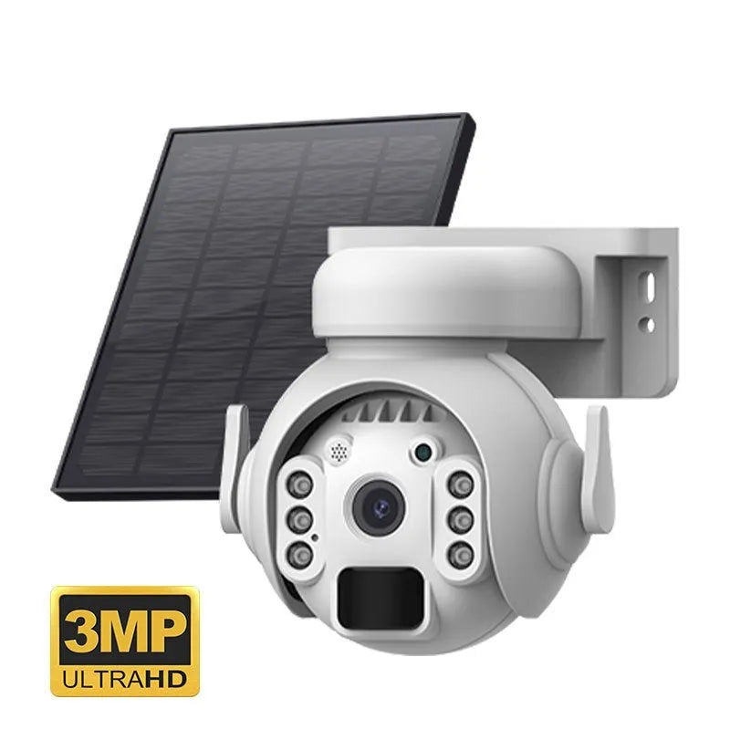 Q55 solar-powered outdoor security camera in white, black, or camouflage finish with integrated solar panel