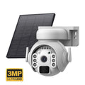 Q55 solar-powered outdoor security camera in white, black, or camouflage finish with integrated solar panel