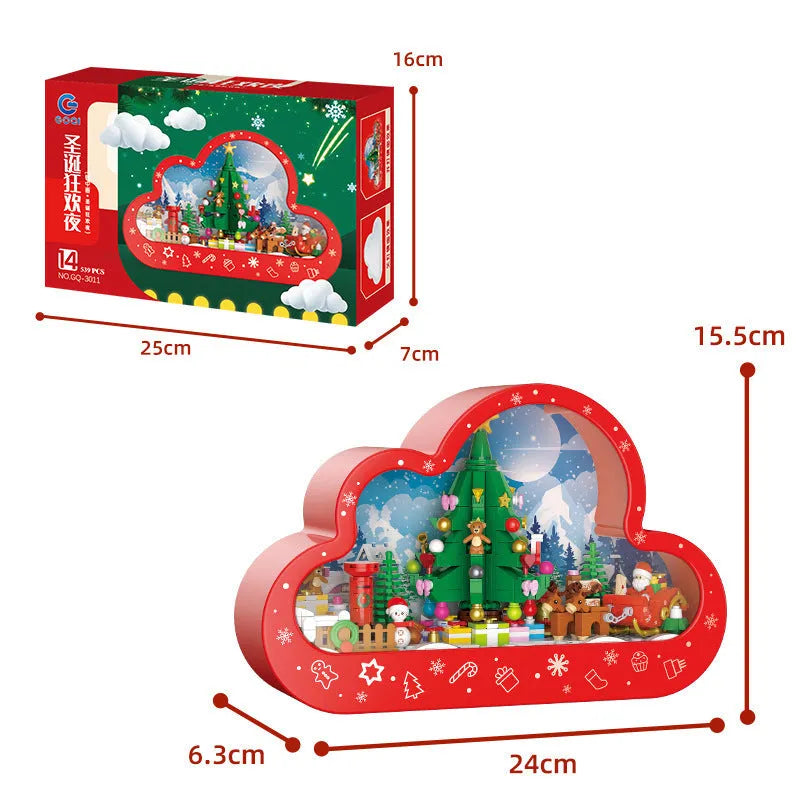 Christmas themed building block night lamp with decorative mirror frame and soft LED lighting