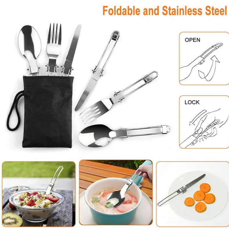 Green folding aluminium alloy camping pot set for 2-3 people showing compact storage size