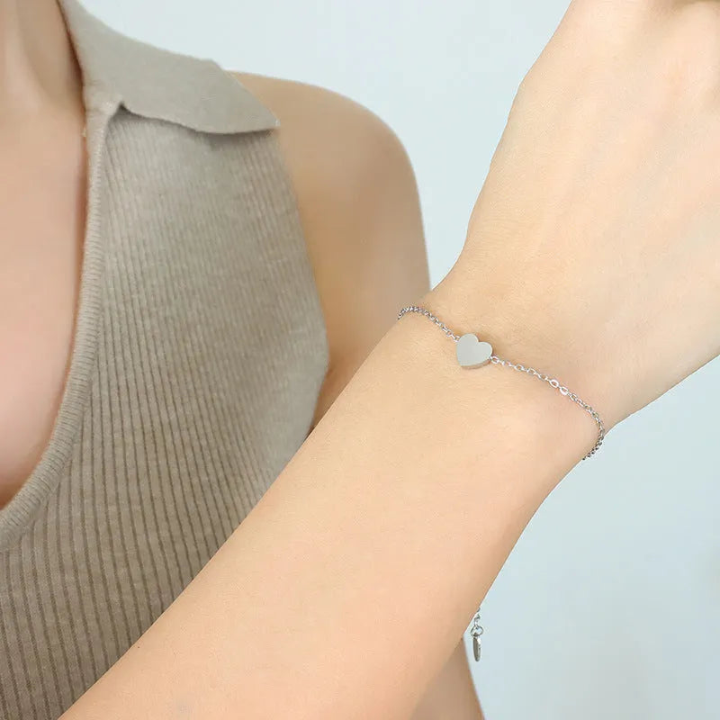 Titanium steel heart bracelet women gold finish 14.5cm electroplated