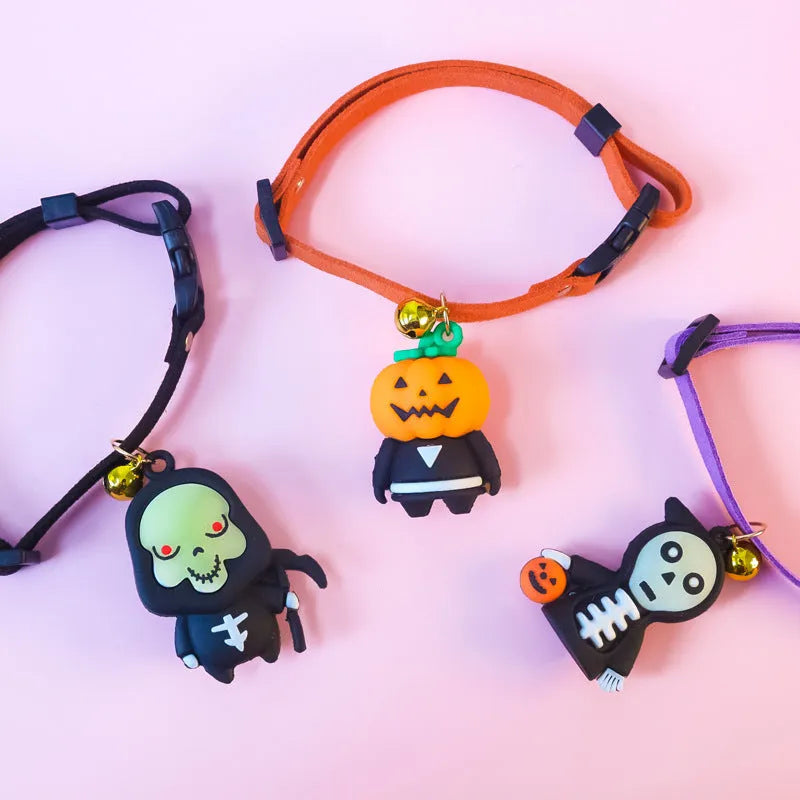 Halloween dog collar decoration with luminous cartoon pattern in adjustable polyester construction