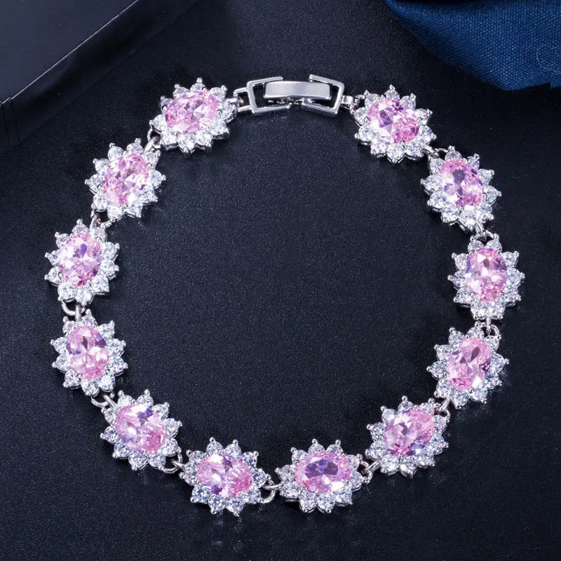18K real platinum plated copper bracelet with cubic zirconia inlay, 18.6cm chain, white colour, on a clean background