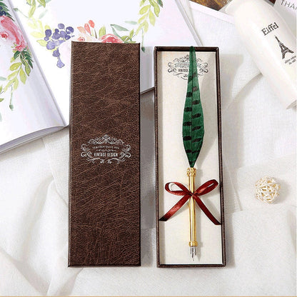 European Retro Feather Pen with stainless steel shell and gift box packaging