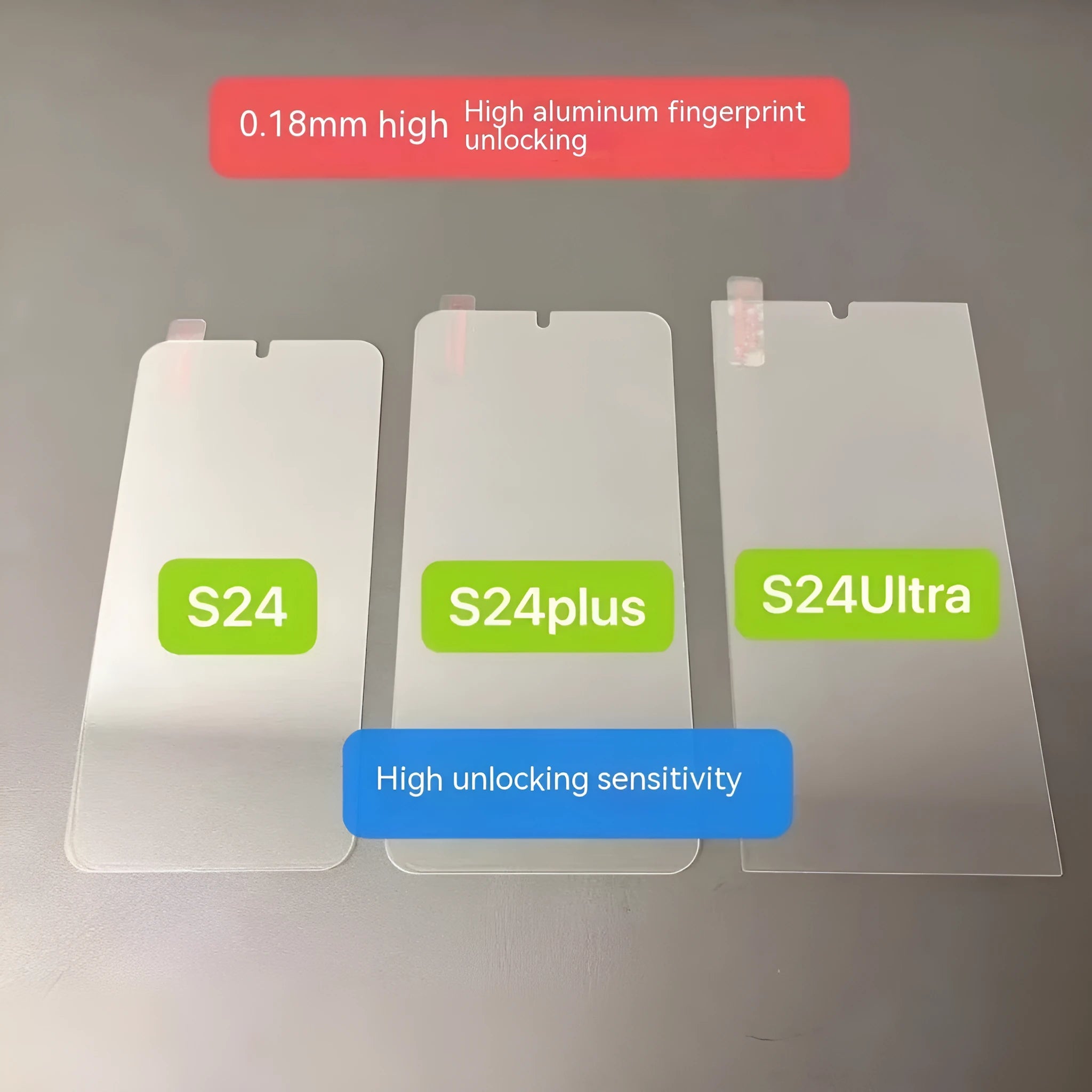 HD tempered glass screen protector for Samsung mobile phones showing full screen coverage and anti-fingerprint surface