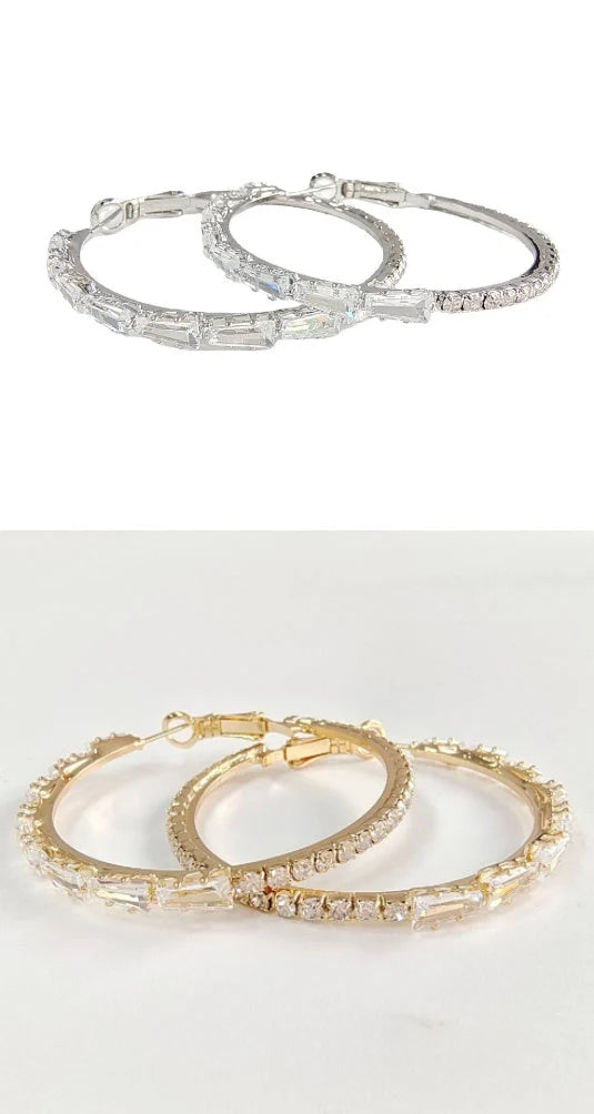 Simple Gold Ladies Zircon Earrings in vintage couple style with mixed gem inlay