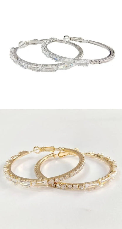 Simple Gold Ladies Zircon Earrings in vintage couple style with mixed gem inlay