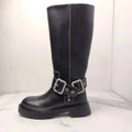 Women's brown retro height increasing platform boots with buckle decoration and non-slip rubber sole