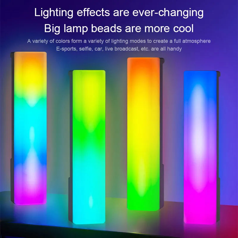 3D RGB voice-activated ambience lamp in black or white on a gaming desk.