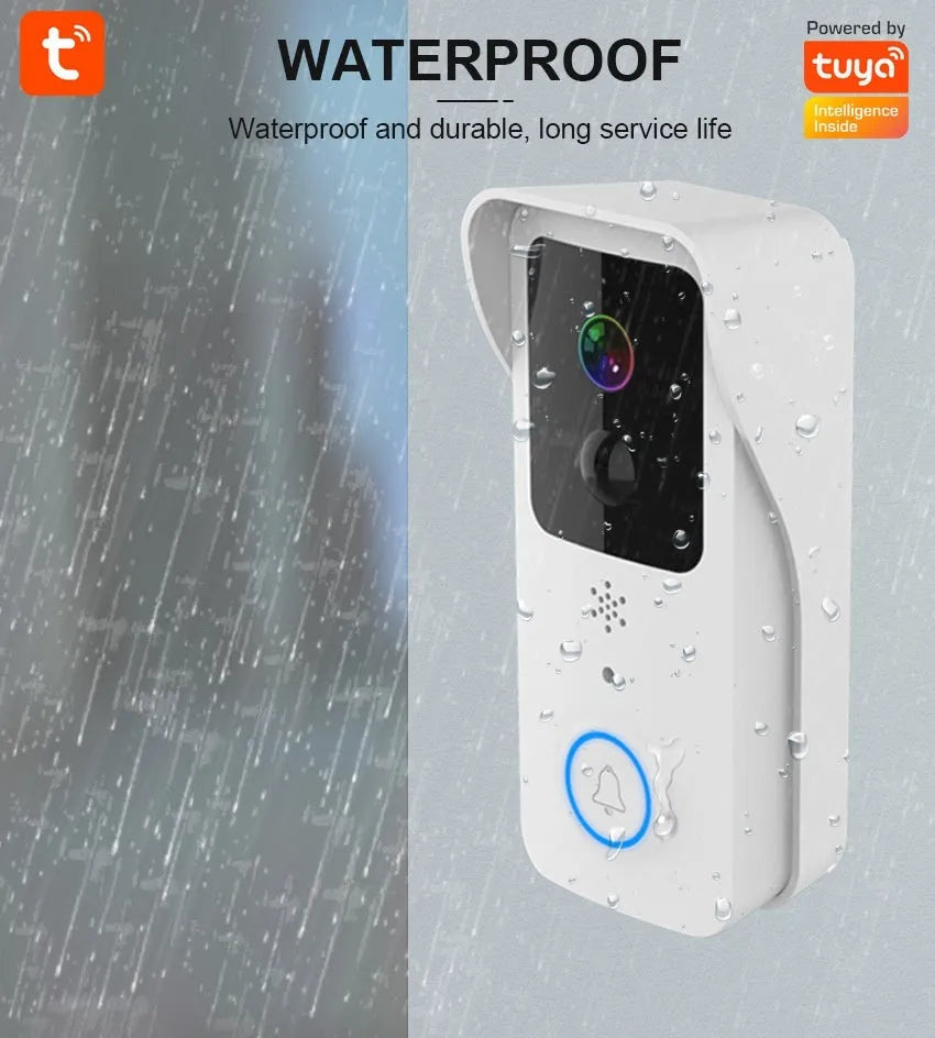 Black and white waterproof smart home visual doorbell with HD remote intercom.