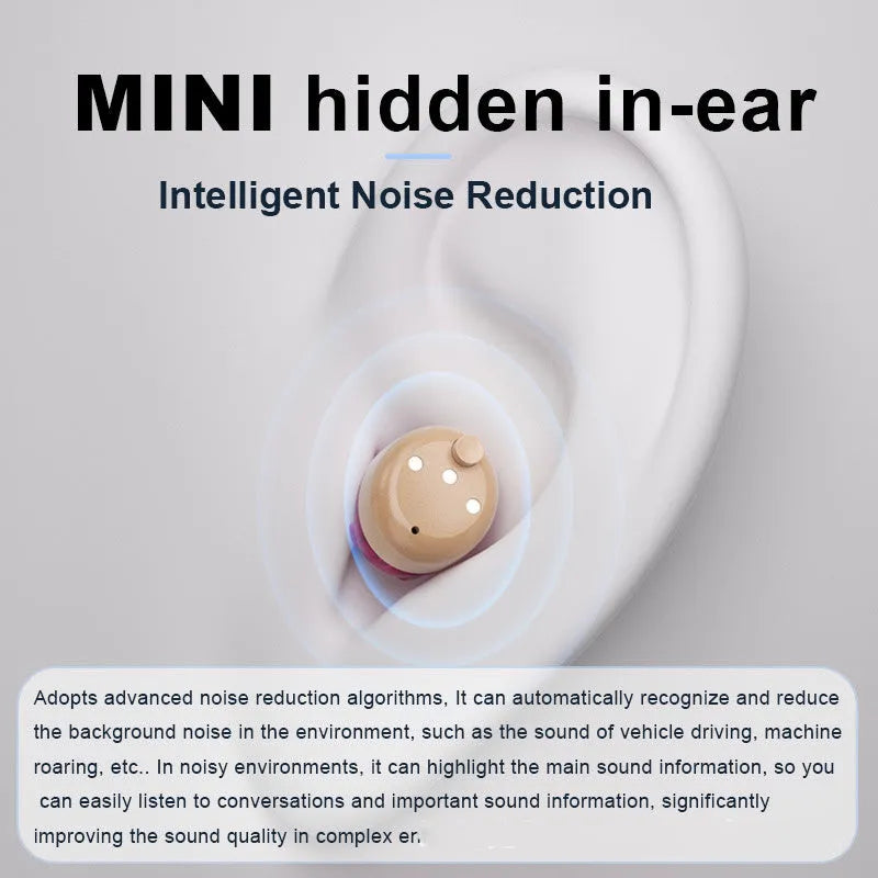 New charging hearing aid with digital display, noise reduction, suction design, red blue colour, USB powered, for elderly use