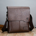 Vertical men's casual PU leather backpack in solid colour with letter print for business commute
