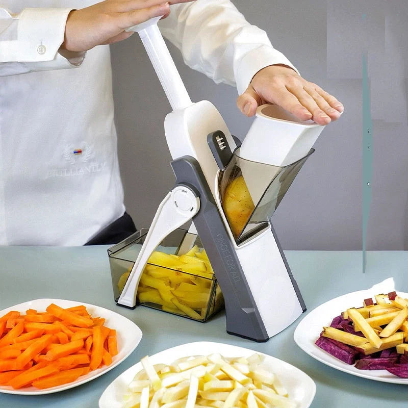 Multifunctional vegetable cutter with safety blade guard and multiple slicing options