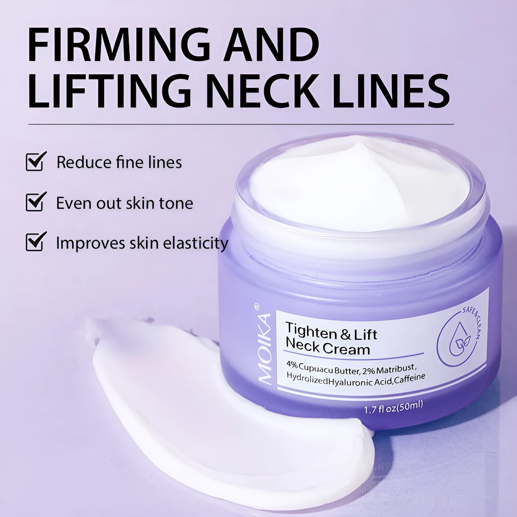 Neck firming cream in a white jar with gold lid, 50g, for reducing wrinkles and sagging skin