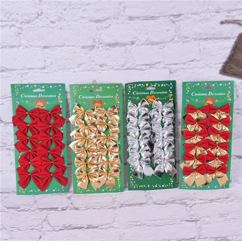 5 cm Christmas tree decoration bow in polyester fabric with gold red silver colour options