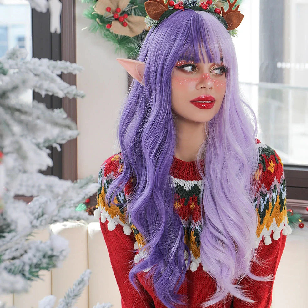 Long wave synthetic cosplay wig with Qi bangs and heat-resistant fibres