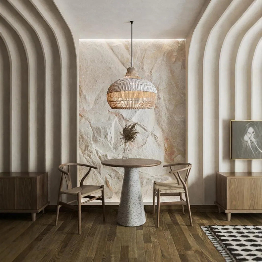 Rattan woven chandelier with a 60cm diameter in a pastoral Southeast Asian style, a ceiling light for living rooms.