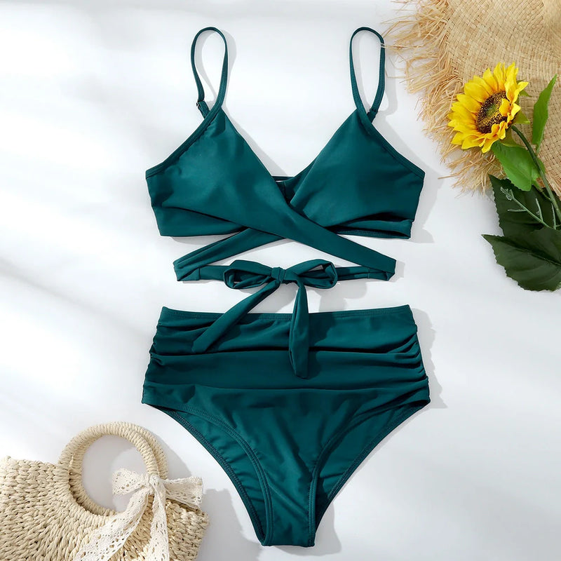 Spa Ladies Bikini Split Swimwear in Multicolor Stripes: Nylon 82% Fabric with 6 Vibrant Colour Options Including Army Green and Peacock Blue for a Secure, Snug Fit