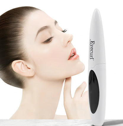 Pink USB-charged electric eyelash curler with curved brush head and LED indicator