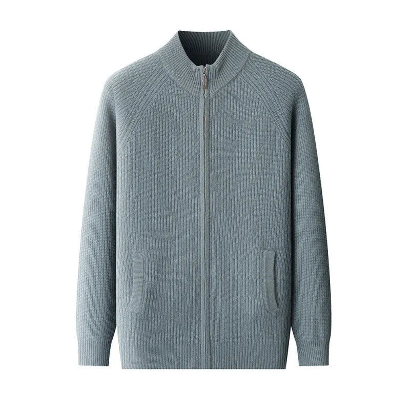 Men's half turtleneck zipper cardigan in solid colour, thickened wool yarn jacket for winter