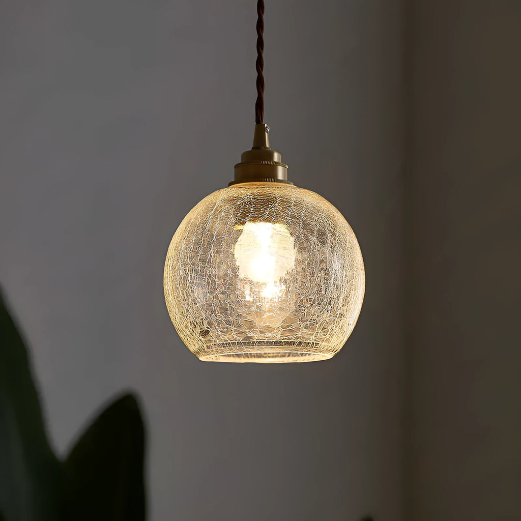 Retro style brass and glass ball chandelier with compact dimensions on a white background.