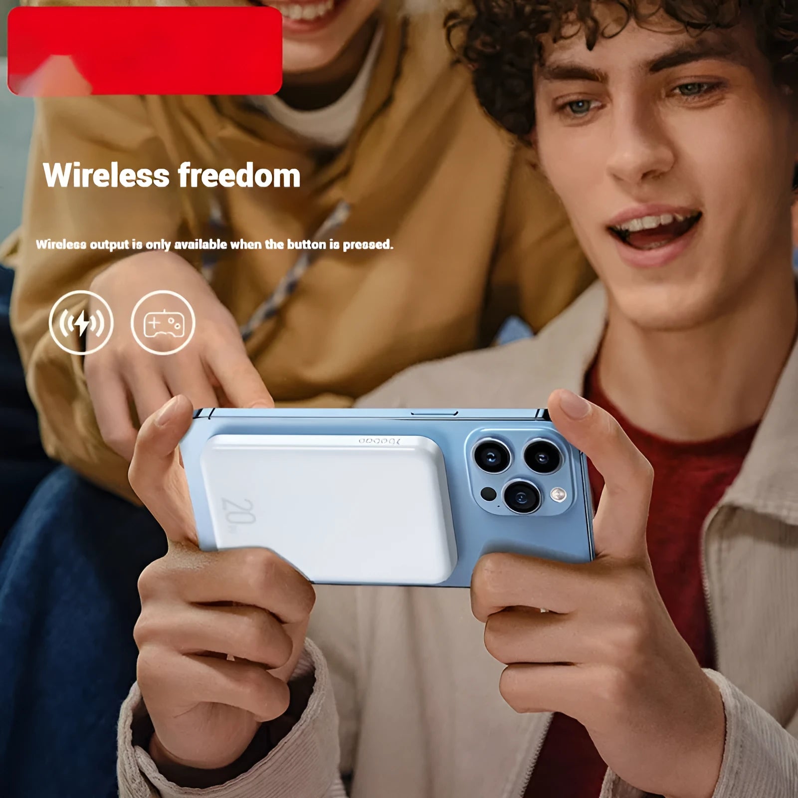 Portable magnetic wireless power bank with 10000mAh capacity in blue colour