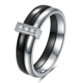 Glossy black ceramic women's ring with a zirconium inlay on a 6mm wide band.
