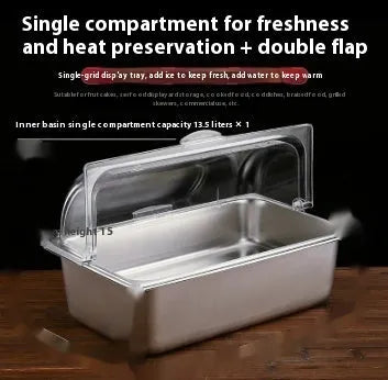 Stainless steel commercial fruit display plate with multiple grid configurations and lid