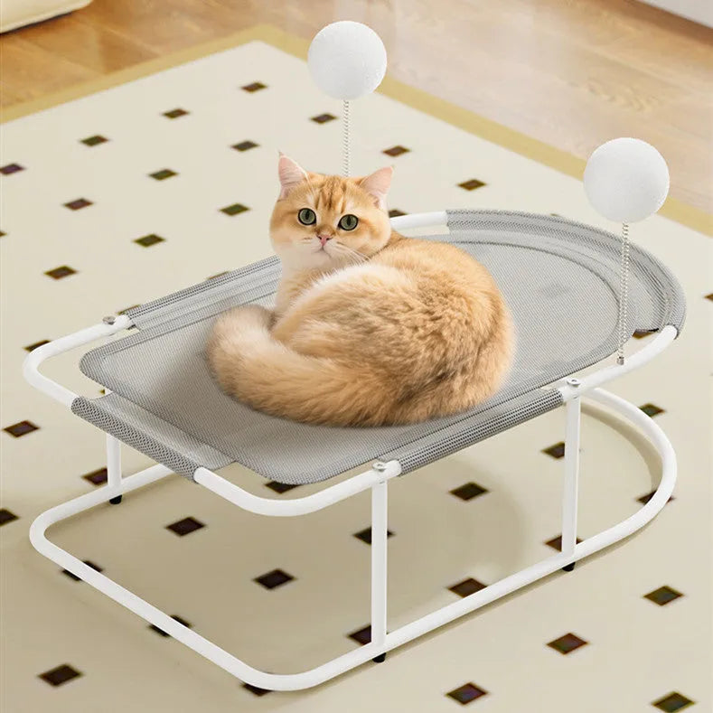 Large grey fabric cat kennel bed with breathable cage design