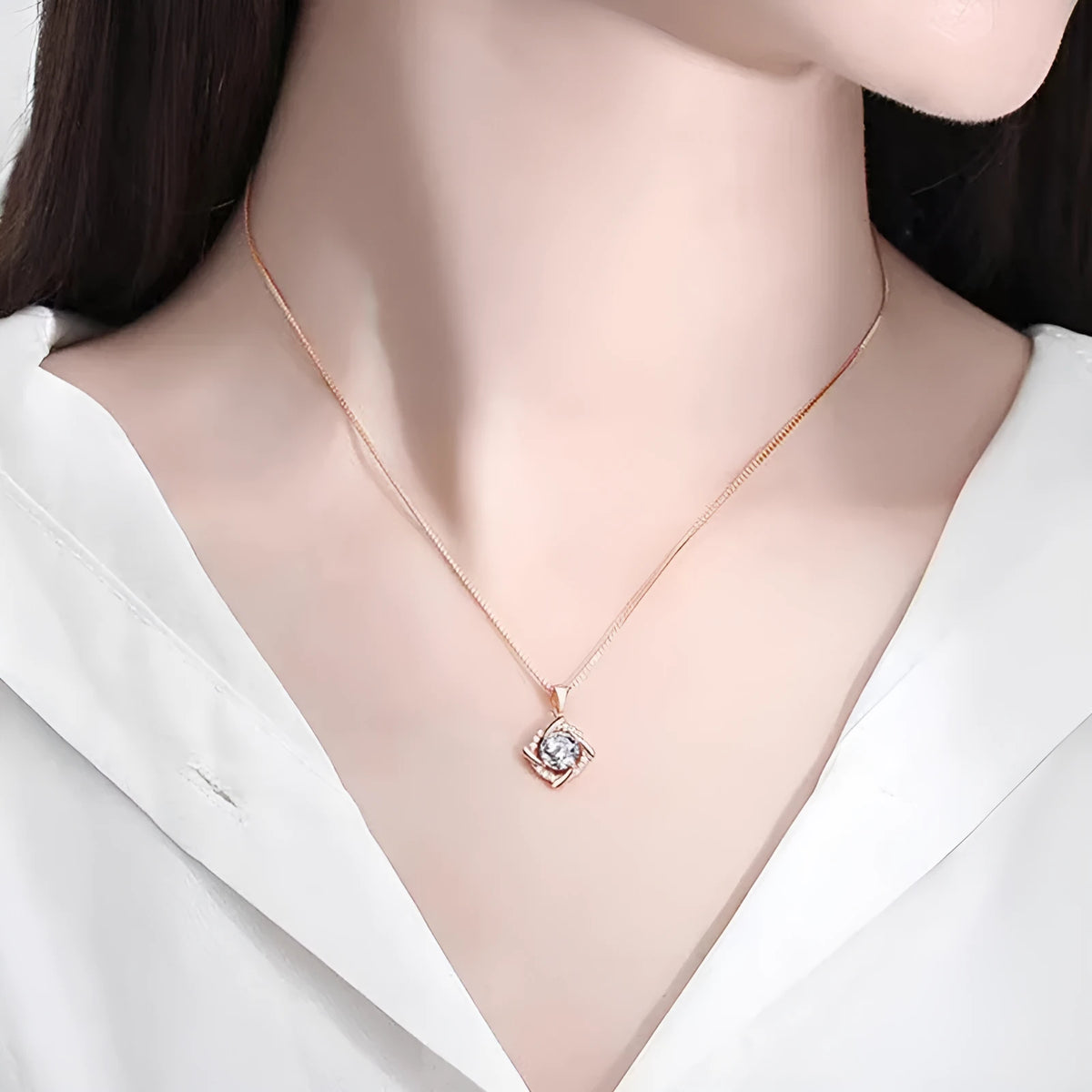 S925 sterling silver windmill moissanite necklace in rose gold finish on white background