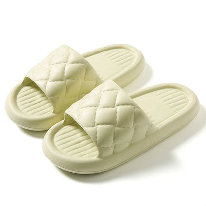 Stylish and comfortable rhombus-patterned slippers for indoor and bathroom use, featuring breathable, waterproof, and non-slip design in multiple vibrant colors.