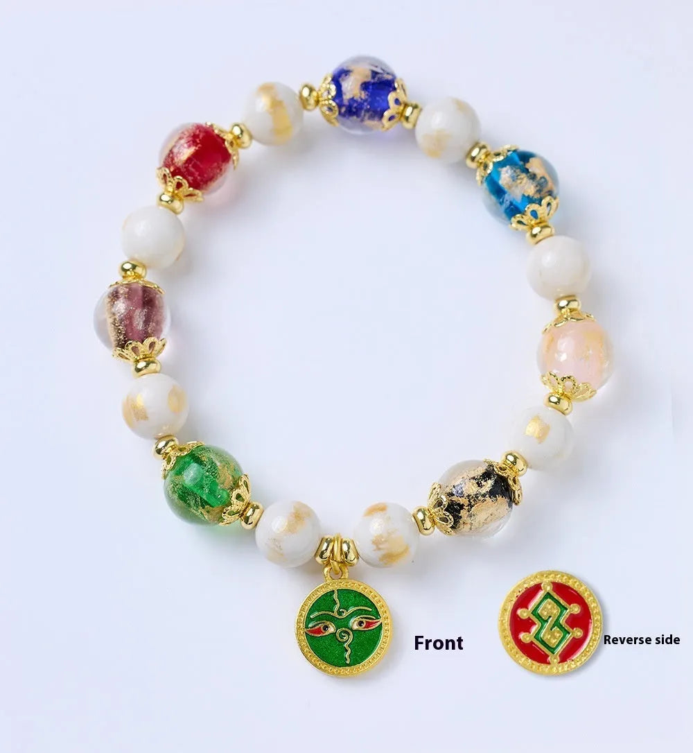 Handmade fragrant grey porcelain bracelet with gods of wealth charm and 10mm geometry beads