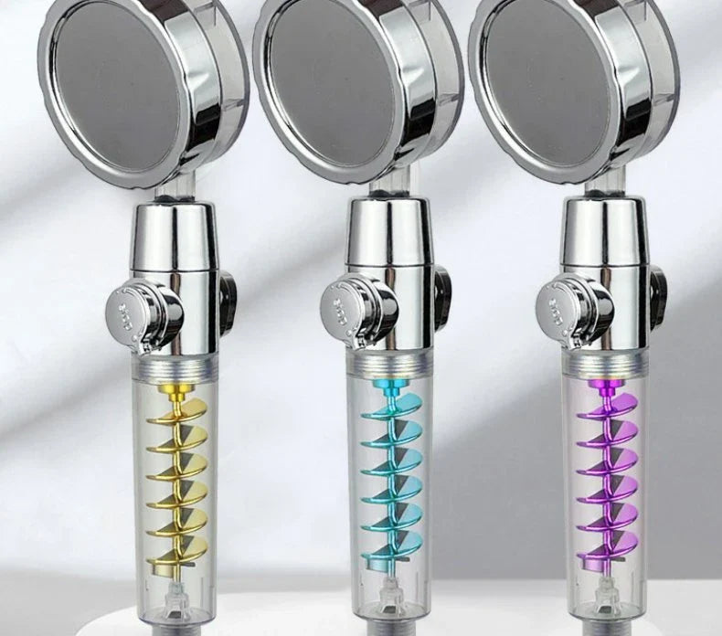 Powerful dual-turbine shower head with adjustable spray patterns and high-quality construction