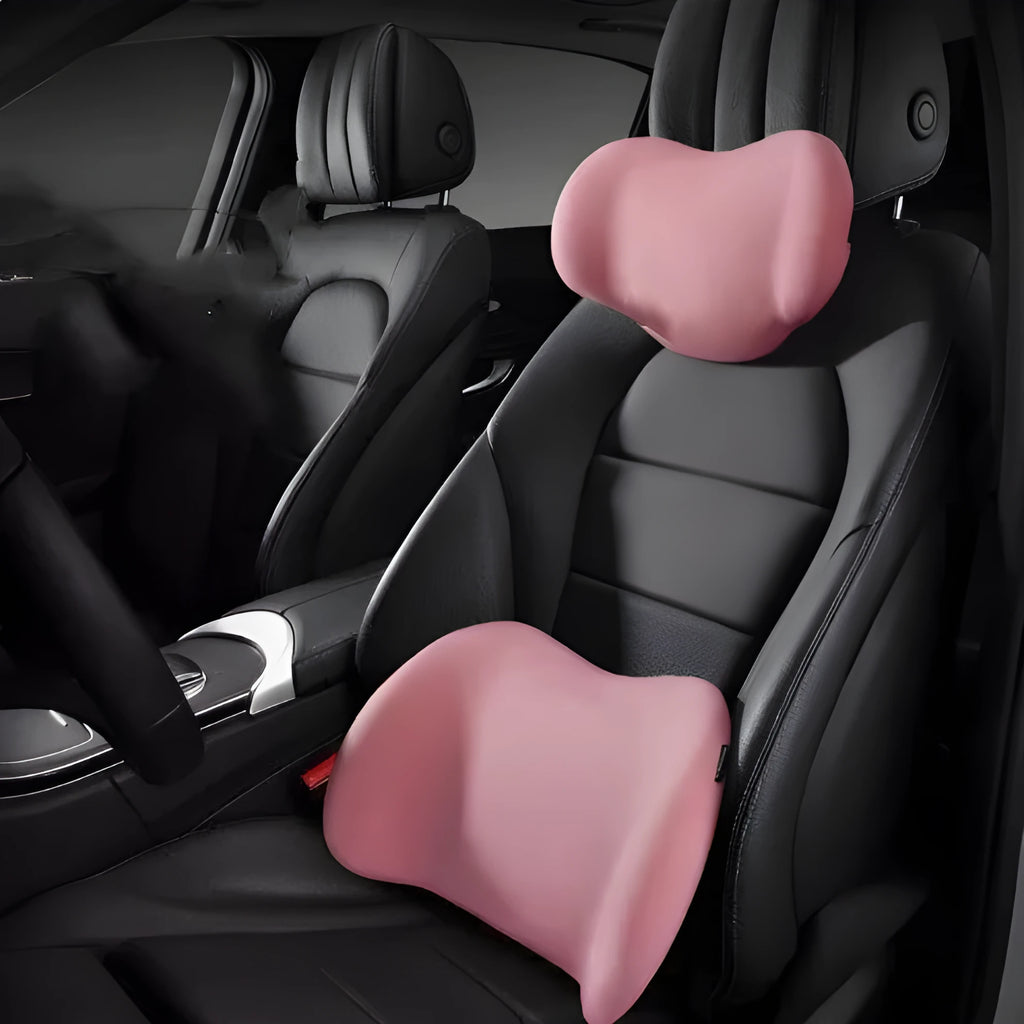 Memory cotton car cushion set showing headrest and back support components in multiple colour options