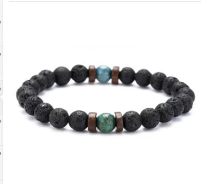 Men's black volcanic stone bracelet with unique stone combinations