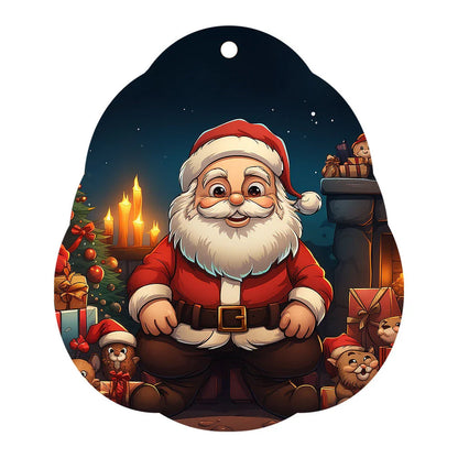 A charming acrylic car-shaped ornament with vibrant colors and a reflective finish, perfect for Christmas decor.