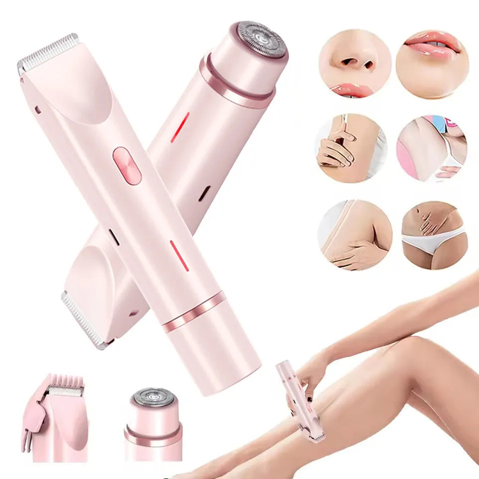 Pink women's electric hair trimmer with double head for body and pubic hair removal