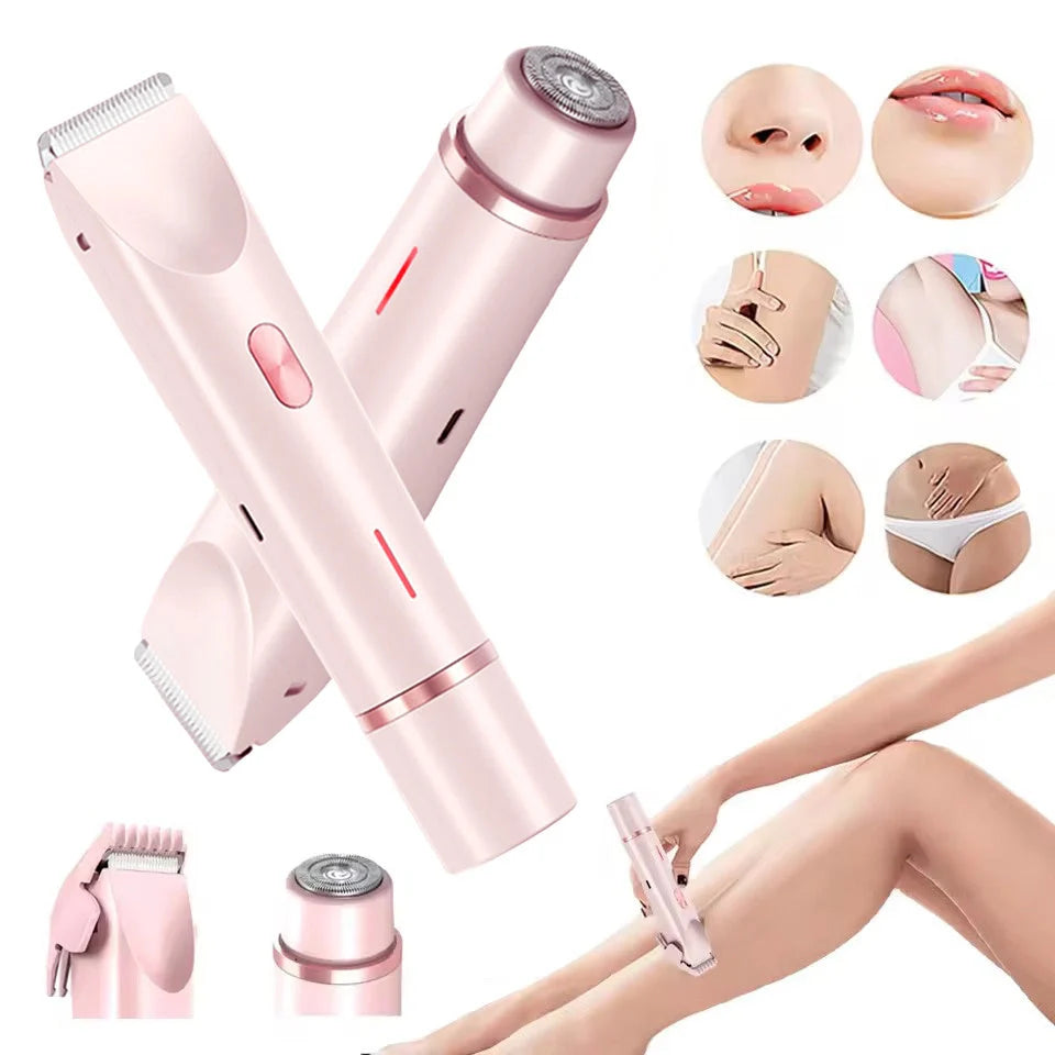 Pink USB-powered 2-in-1 hair remover for women with double head shaver