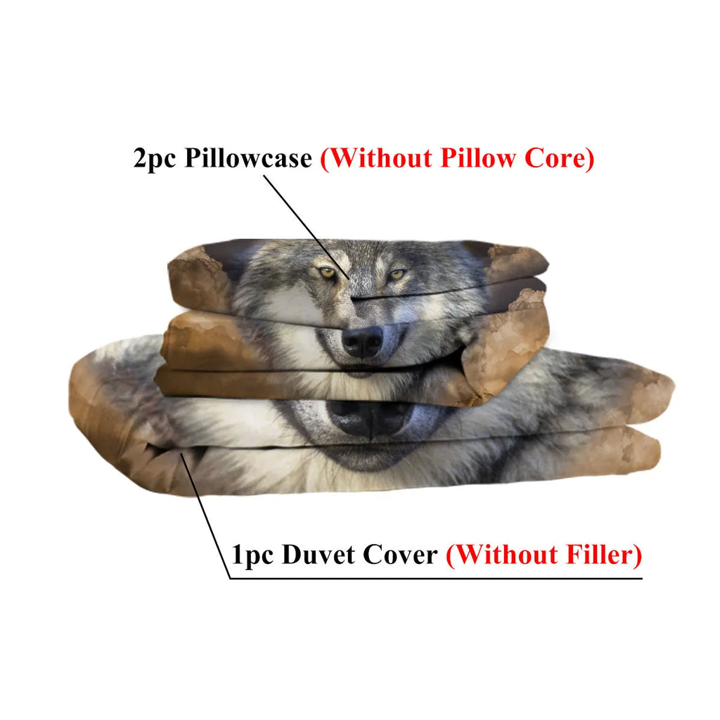 Brown wolf pack design 3 piece bedding set with microfiber comforter and two pillow shams