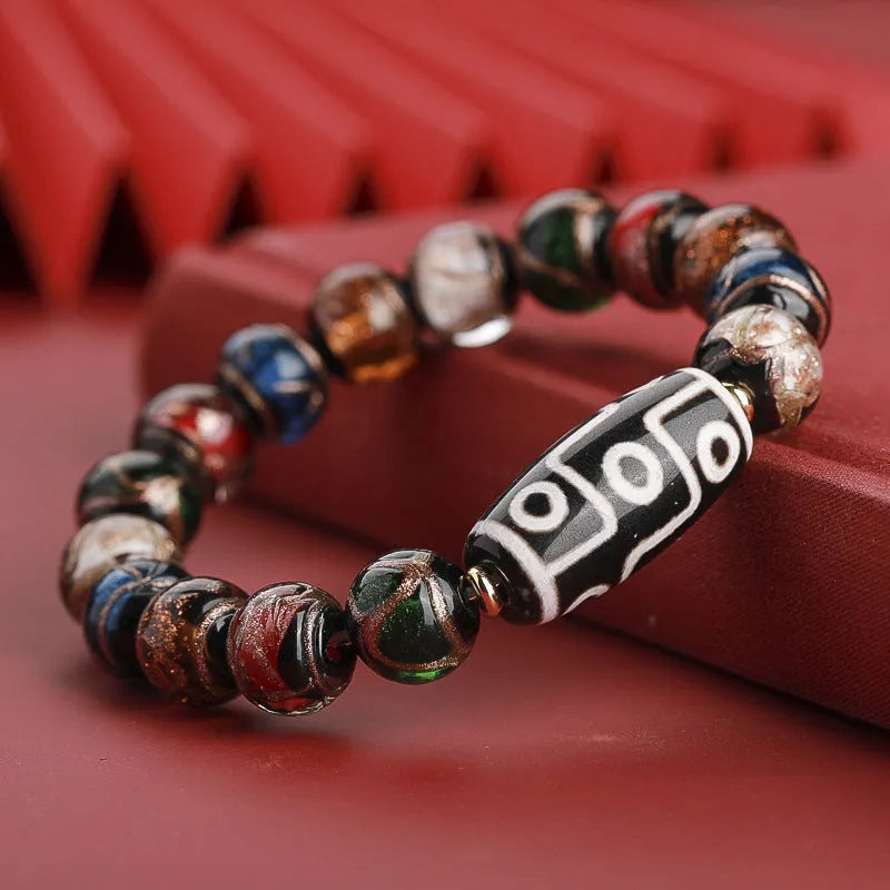 Chinese style coloured glaze bracelet with five-colour lucky beads and auspicious patterns