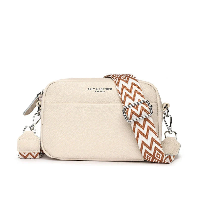 Stylish crossbody bag with rhombus embroidered strap, available in multiple colors for women