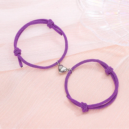 Simple Alloy Love Magnets Couple Bracelets in various colours with heart-shaped design