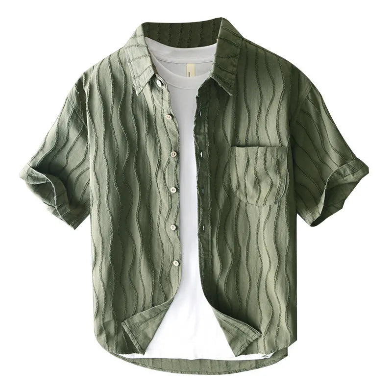 Men's loose fit pure cotton short sleeve casual shirt in apricot colour.