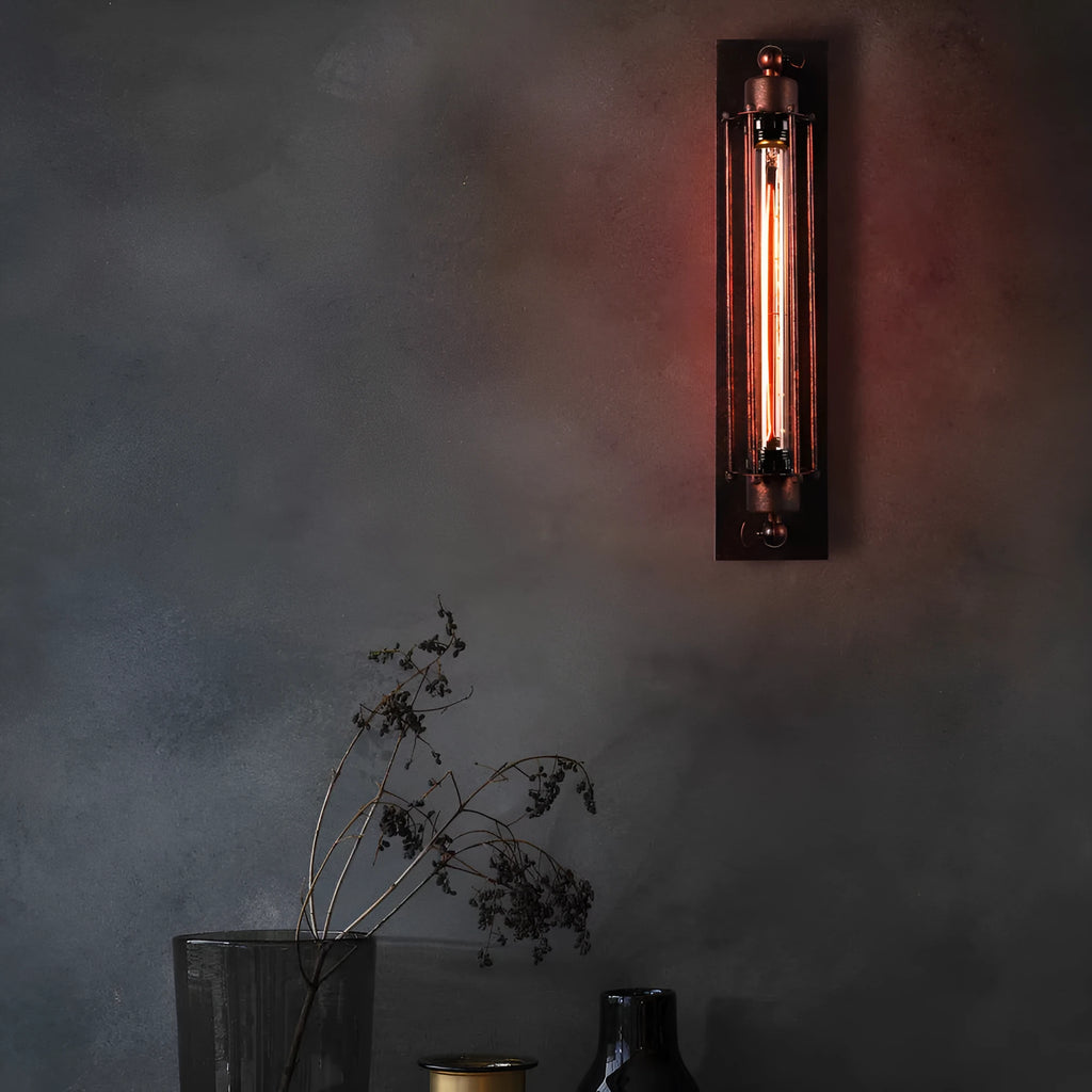 Refined retro industrial style iron devil island flute wall lamp in black finish with American style design