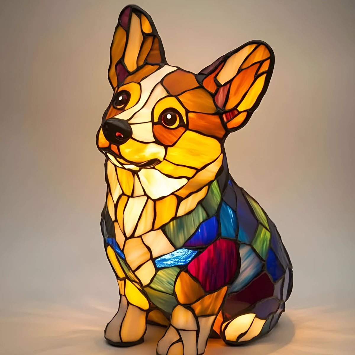 17cm resin LED night lamp shaped as a Corgi dog statue with USB cable, standing on a desk