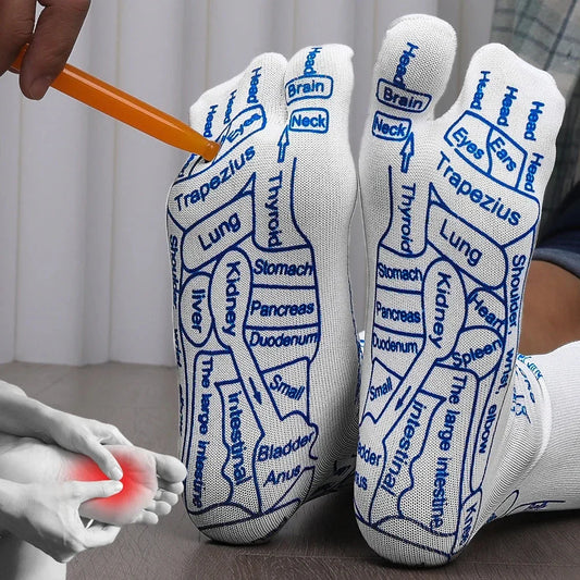 Acupressure foot massager socks with reflexology charts for enhanced therapy