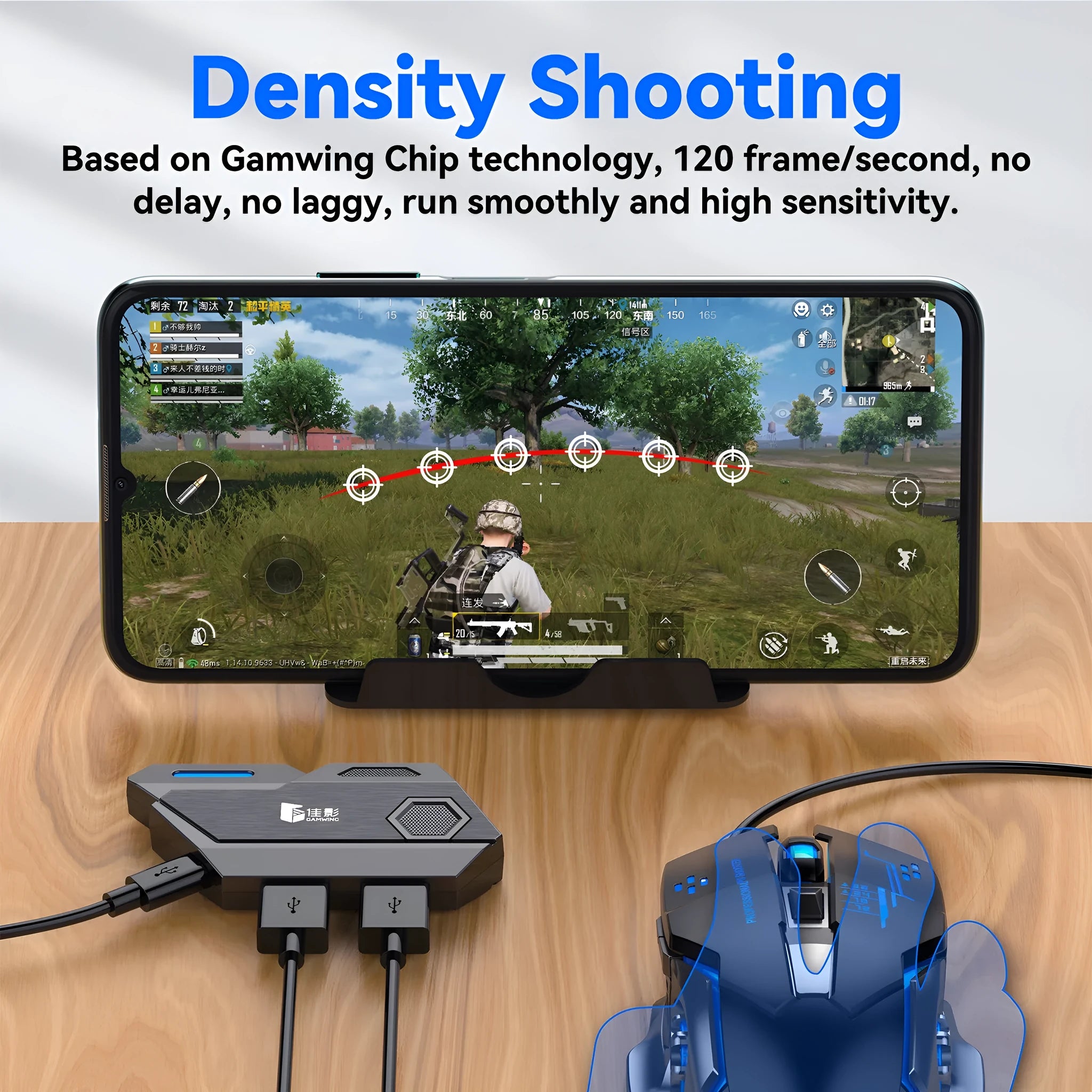 Gaming keyboard and mouse converter for mobile phones with USB cable and ABS case.
