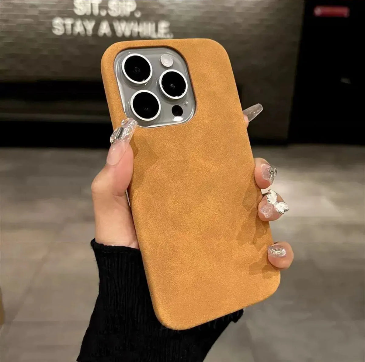 Frosted suede phone case for iPhone in solid colour showing rear cover with camera cutout